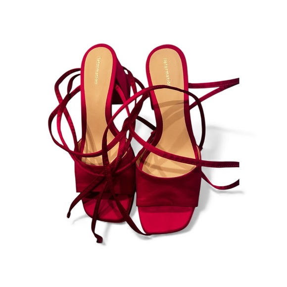 REFORMATION Magda Ankle Tie Platform - Rhubarb NWOB Size 8.5 - Picture 4 of 9